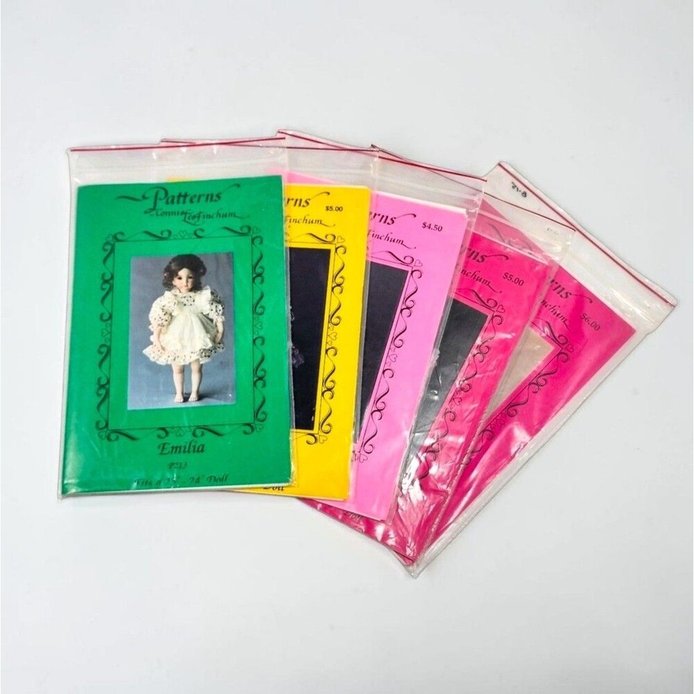 Lot 5 Connie Lee Finchum Doll Clothes Sewing Patterns UNCUT 1990s 16-24 In Doll